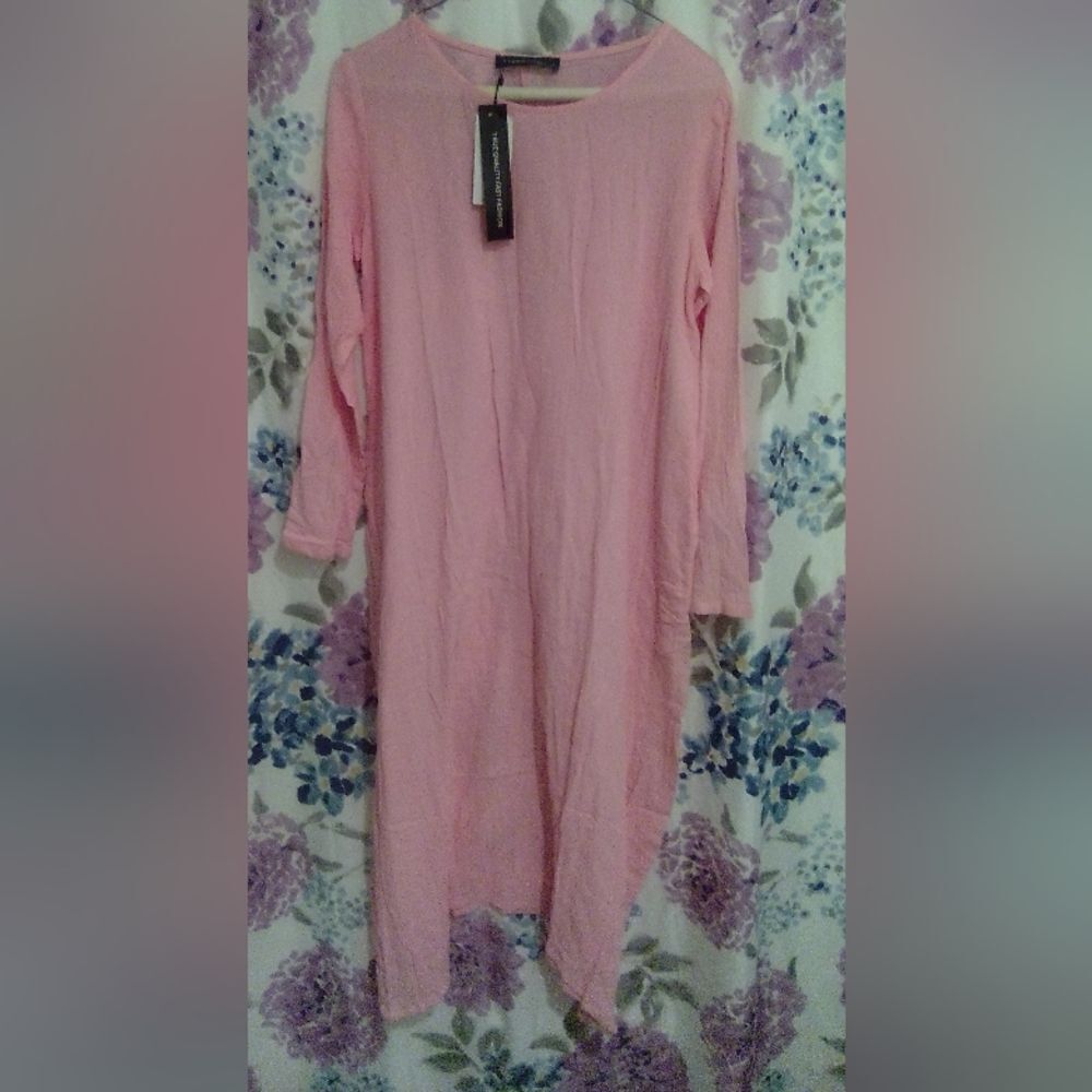 Elegant Blush Pink Midi Dress with Asymmetrical Hem